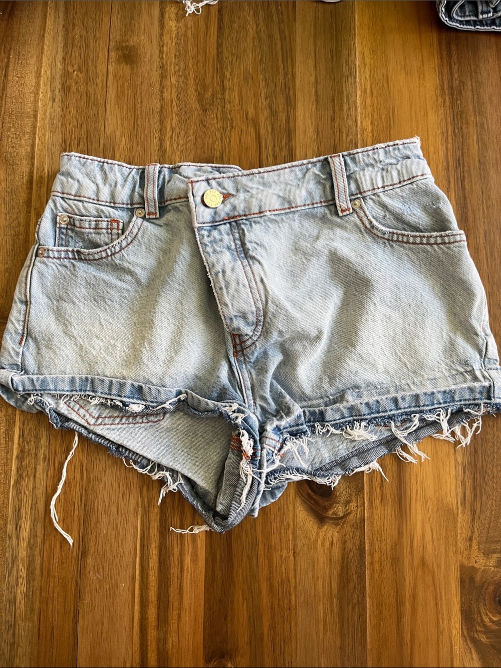BDG Light Wash Frayed Hem Denim Shorts